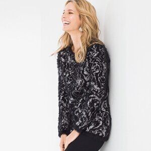 NEW Chicos Eyelash-Trim Jacquard Pullover Sweater Sz 1 (8)